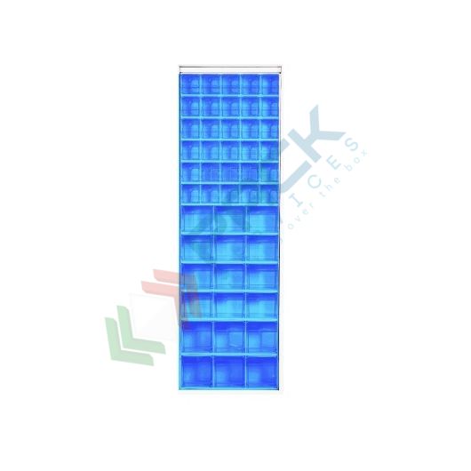 Scaffale con cassettiere porta minuteria, capacità 48 cassetti, Mis. 665 L x 250 P x 2000 H mm, colore blu