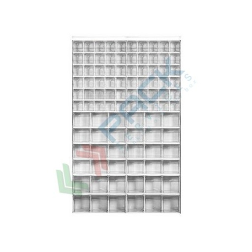 [CRBOX-S96G] Scaffale con cassettiere porta minuteria, capacità 96 cassetti, Mis. 1260 L x 250 P x 2000 H mm, colore grigio chiaro