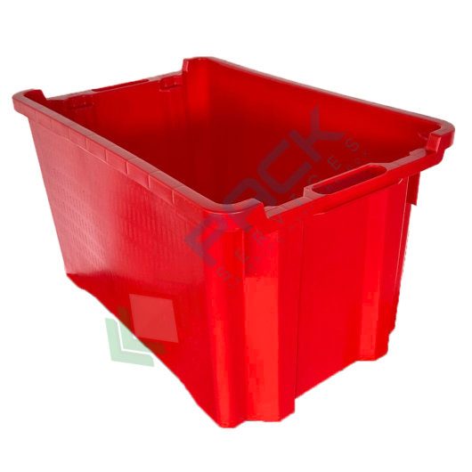 Cassetta in plastica (HDPE) sovrapponibile ed inseribile, capacità 40 Lt, Mis. 560 L x 350 P x 310 H mm, base chiusa e pareti chiuse, colore rosso