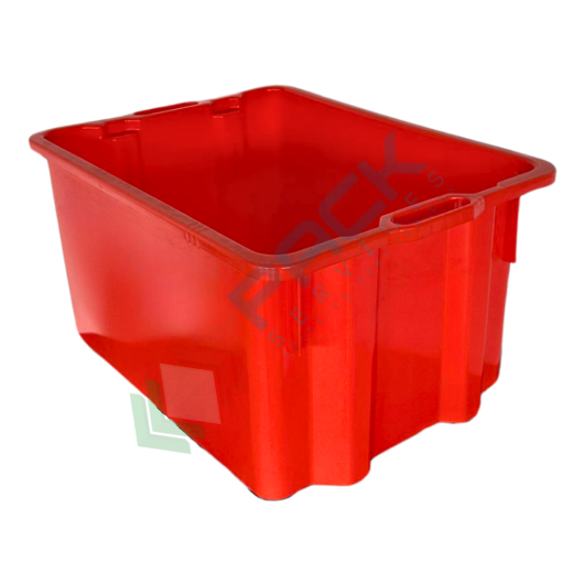Cassetta in plastica (HDPE) sovrapponibile ed inseribile, capacità 50 Lt, Mis. 520 L x 420 P x 290 H mm, base chiusa e pareti chiuse, colore rosso