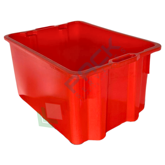 [CRSIC-65R] Cassetta in plastica (HDPE) sovrapponibile ed inseribile, capacità 65 Lt, Mis. 630 L x 440 P x 330 H mm, base chiusa e pareti chiuse, colore rosso
