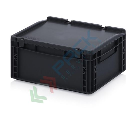 [ESDED43/17HG] Cassetta in plastica (PP) conduttiva e antistatica, capacità 15 Lt, Mis. 400 L x 300 P x 185 H mm, coperchio integrato