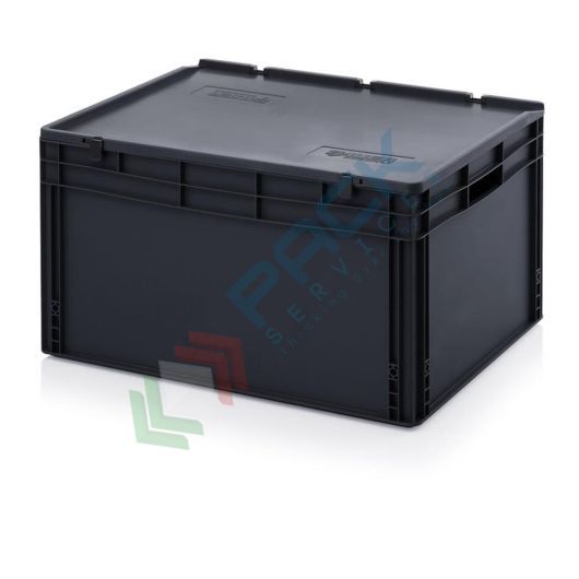 Cassetta in plastica (PP) conduttiva e antistatica, capacità 172 Lt, Mis. 800 L x 600 P x 440 H mm, coperchio integrato