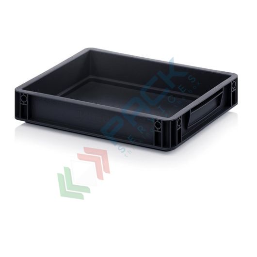 Cassetta in plastica (PP) conduttiva e antistatica, capacità 6,9 Lt, Mis. 400 L x 300 P x 75 H mm