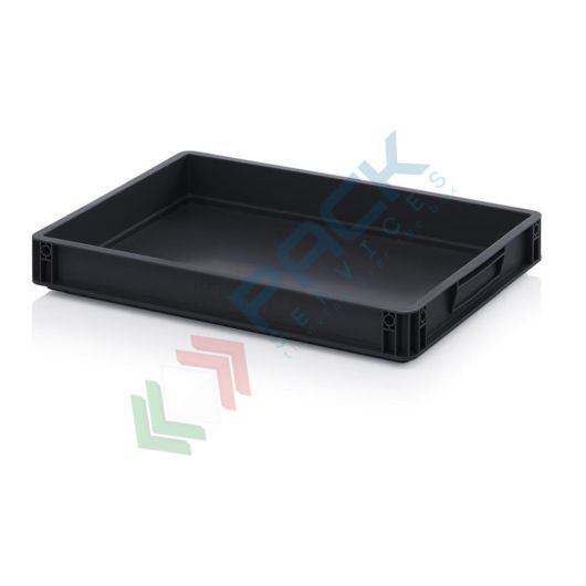 Cassetta in plastica (PP) conduttiva e antistatica, capacità 15 Lt, Mis. 600 L x 400 P x 75 H mm