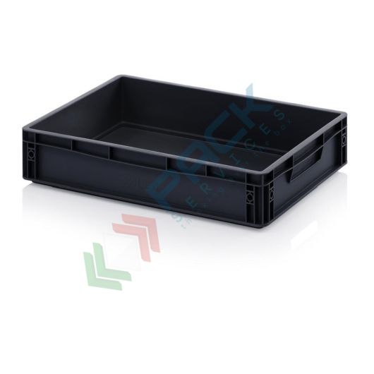 Cassetta in plastica (PP) conduttiva e antistatica, capacità 24 Lt, Mis. 600 L x 400 P x 120 H mm