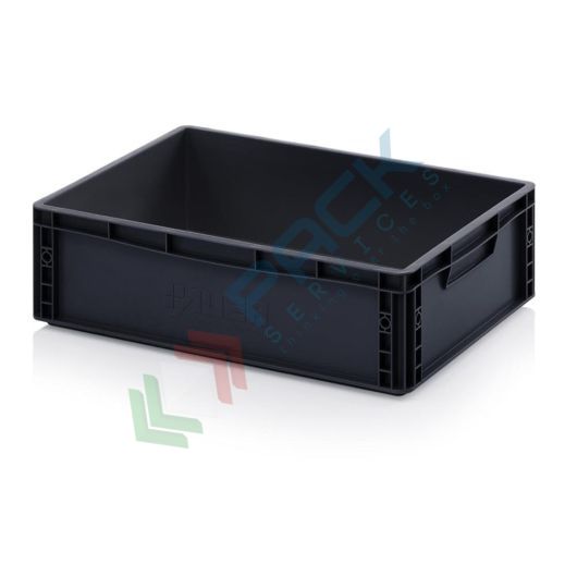 Cassetta in plastica (PP) conduttiva e antistatica, capacità 35 Lt, Mis. 600 L x 400 P x 170 H mm