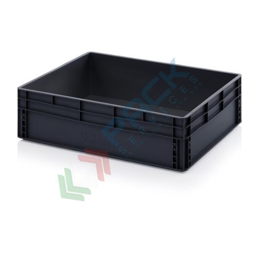 Cassetta in plastica (PP) conduttiva e antistatica, capacità 87 Lt, Mis. 800 L x 600 P x 220 H mm