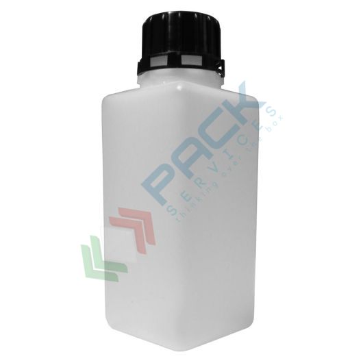 [FL0500] Flacone in plastica (HDPE) rettangolare a collo stretto, capacità 500 ml, chiusura con tappo a vite con apertura del sigillo a strappo (tappo incluso), colore neutro