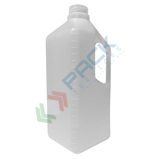 [FL2000] Flacone in plastica (HDPE) rettangolare a collo stretto con maniglia, capacità 2000 ml, chiusura con tappo a vite con apertura del sigillo a strappo (tappo escluso), colore neutro