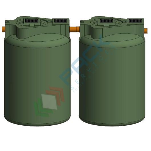 Fossa settica bicamerale, A.E. 75, Mis. Ø 4250 x 3050 H mm, capacità 9000 Lt