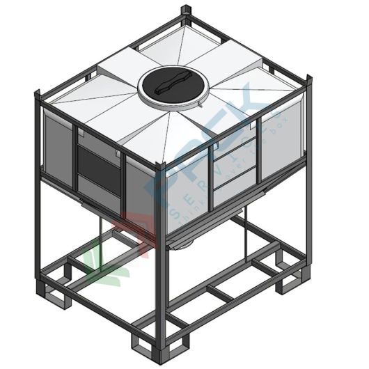 [KNK-0700] Serbatoio in plastica (PE) per chimici e alimenti, parallelepipedo rettangolare con struttura, capacità 700 Lt, Mis. 1200 L x 1160 P x 1400 H mm, colore neutro
