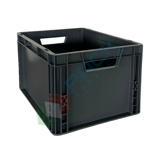 Cassetta in plastica (PP) sovrapponibile, 20 Lt, mis. 400 L x 300 P x 220 H mm, base e pareti chiuse, maniglie passanti