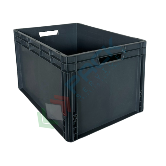 Cassetta in plastica (PP) sovrapponibile, 65 Lt, mis. 600 L x 400 P x 320 H mm, base e pareti chiuse, maniglie passanti
