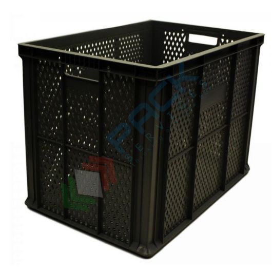 [MC64/42FOR/NF] Cassetta in plastica (PP) sovrapponibile, 85 Lt, mis. 600 L x 400 P x 420 H mm, base e pareti forate, maniglie passanti