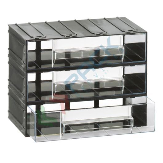 Cassettiera in plastica componibile con 3 cassetti, mis. 225 L x 133 P x 169 H mm, colore trasparente