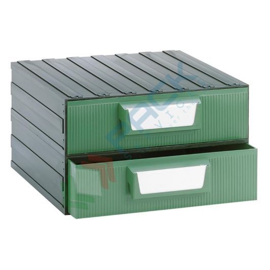 Cassettiera in plastica componibile con 2 cassetti, mis. 393 L x 390 P x 228 H mm, colore verde