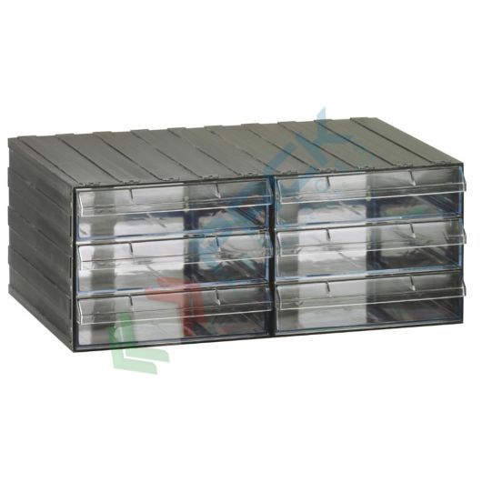Cassettiera in plastica componibile con 6 cassetti, mis. 562 L x 390 P x 228 H mm, colore trasparente
