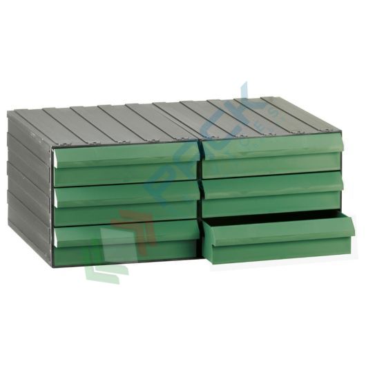 Cassettiera in plastica componibile con 6 cassetti, mis. 562 L x 390 P x 228 H mm, colore verde