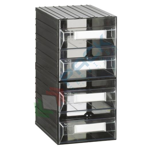 Cassettiera in plastica componibile con 4 cassetti, mis. 225 L x 323 P x 450 H mm, colore trasparente