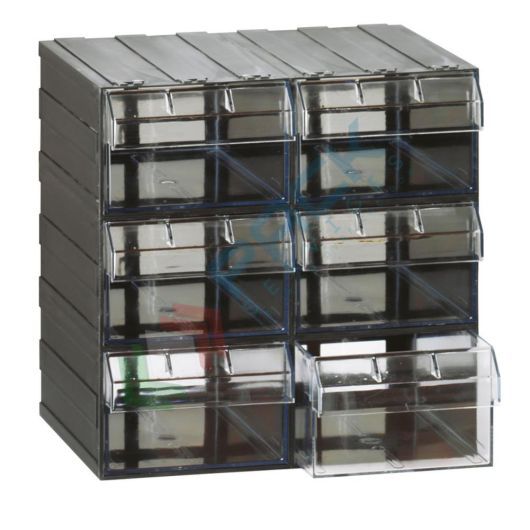 Cassettiera in plastica componibile con 6 cassetti, mis. 340 L x 270 P x 340 H mm, colore trasparente