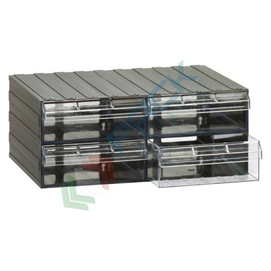 Cassettiera in plastica componibile con 4 cassetti, mis. 562 L x 390 P x 228 H mm, colore trasparente