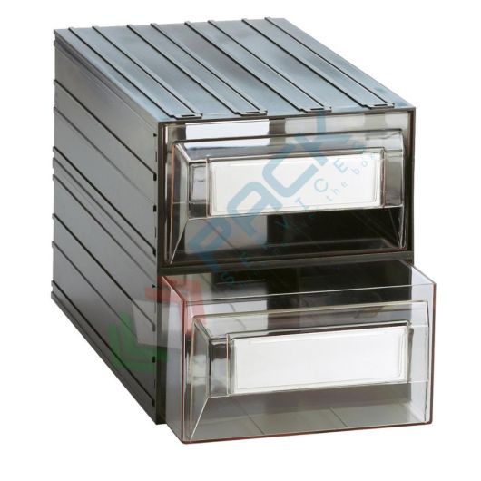 Cassettiera in plastica componibile con 2 cassetti, mis. 238 L x 423 P x 262 H mm, colore trasparente