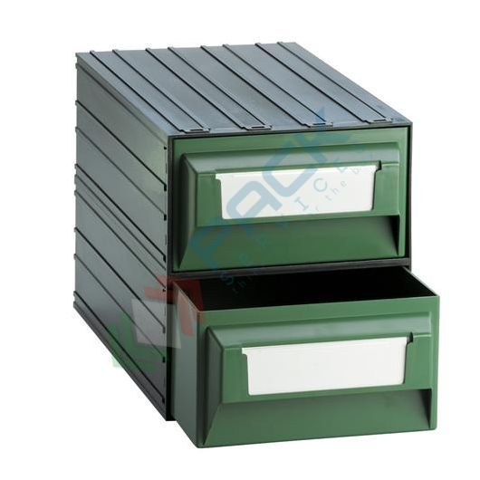 Cassettiera in plastica componibile con 2 cassetti, mis. 238 L x 423 P x 262 H mm, colore verde