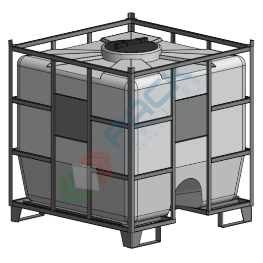 [NERPS-1000] Contenitore cubico in plastica ideale per il trasporto e lo stoccaggio di liquidi chimici, capacità 1000 Lt, telaio super (staffe antiribaltamento)