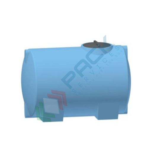 Serbatoio acqua in plastica (PE), cilindrico orizzontale con piedini, capacità 1650 Lt, Mis. 1100 L x 1750 P x 1200 H mm, colore azzurro