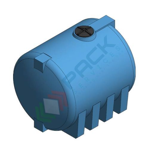 Serbatoio acqua in plastica (PE), cilindrico orizzontale con piedini, capacità 8000 Lt, Mis. 2000 L x 2650 P x 2100 H mm, colore azzurro