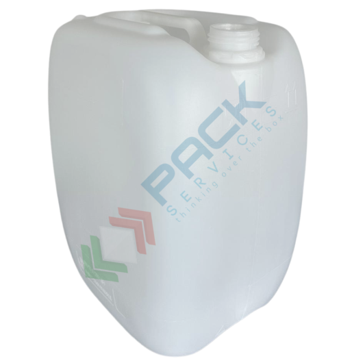 [PACK20UN] Tanica in plastica (HDPE), capacità 20 Lt, per alimenti, rettangolare, sovrapponibile e omologata ADR/ONU, peso 900 gr, colore neutro - chiusura con tappo a vite con sigillo escluso