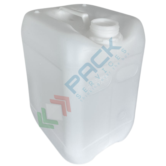 Tanica in plastica (HDPE), capacità 25 Lt, quadrata, sovrapponibile e omologata ADR/ONU, peso 1100 gr, colore bianco - chiusura con tappo a vite con sigillo escluso