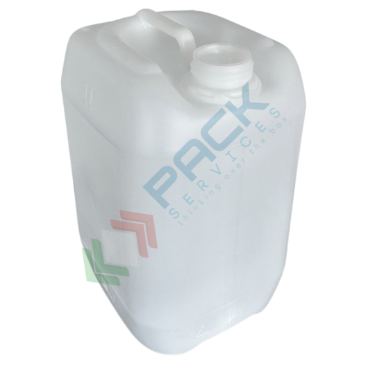 Tanica in plastica (HDPE), capacità 25 Lt, per alimenti, rettangolare, sovrapponibile e omologata ADR/ONU, peso 1100 gr, colore neutro - chiusura con tappo a vite con sigillo escluso