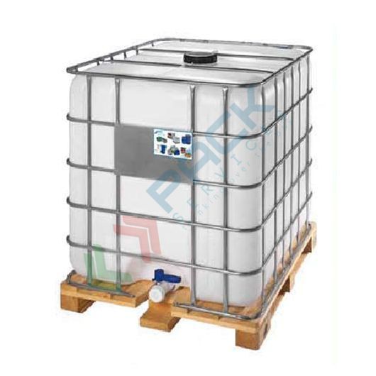 Cisterna IBC 1000 Litri in plastica, nuova, coperchio 225 mm, valvola di scarico 2", pallet in legno trattato, colore neutro