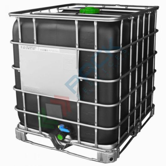 Cisterna IBC 1000 Litri in plastica, usata/rigenerata, coperchio 150 mm, valvola di scarico 2", pallet in plastica, colore nero