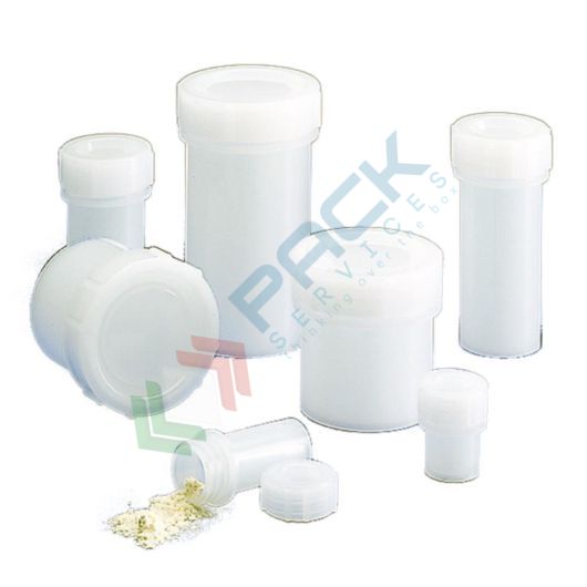Contenitore in plastica (LDPE), con tappo a vite, capacità 30 ml, Mis. Ø 35 x 53 H mm, per usi generali di laboratorio