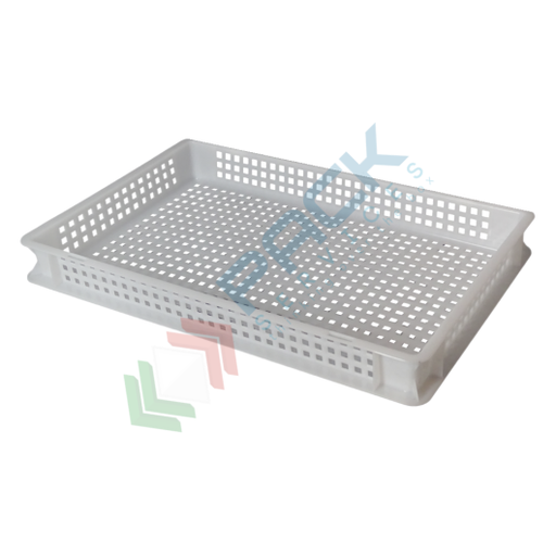 [PS4409] Cassetta in plastica (HDPE) sovrapponibile, capacità 13 Lt, Mis. 600 L x 400 P x 70 H mm, ideale per alimenti, fondo e pareti forate, colore bianco