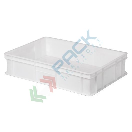 [PS4413] Cassetta in plastica (HDPE) sovrapponibile, capacità 24 Lt, Mis. 600 L x 400 P x 130 H mm, ideale per alimenti, fondo e pareti chiuse, colore bianco