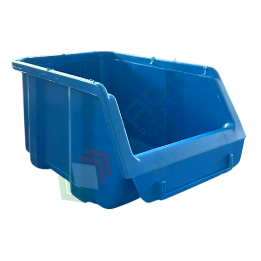 [PSBLS-0165-BLU] Contenitore bocca di lupo sovrapponibile, in plastica (PP), capacità 1,65 Litri, Mis. 128 L x 204 P x 96 H mm, con linguetta posteriore, colore blu