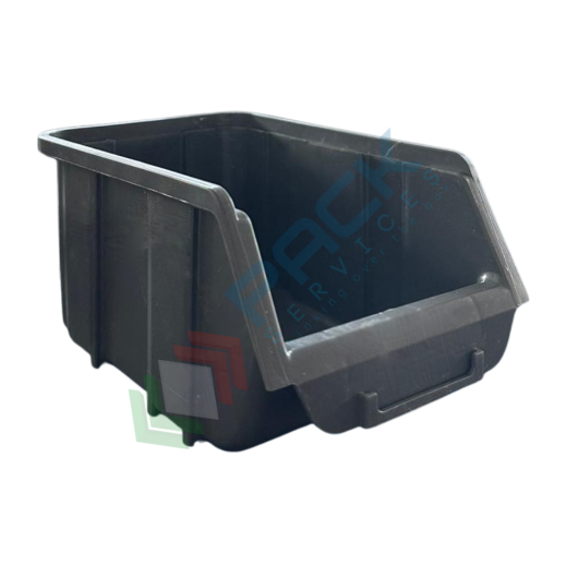 [PSBLS-0165-GRI] Contenitore bocca di lupo sovrapponibile, in plastica (PP), capacità 1,65 Litri, Mis. 128 L x 204 P x 96 H mm, con linguetta posteriore, colore grigio