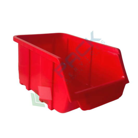 [PSBLS-0300-ROS] Contenitore bocca di lupo sovrapponibile, in plastica (PP), capacità 3 Litri, Mis. 148 L x 255 P x 114 H mm, con linguetta posteriore, colore rosso