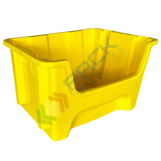 Contenitore bocca di lupo sovrapponibile, in plastica (PP), capacità 35 Litri, Mis. 490 L x 400 P x 300 H mm, colore giallo