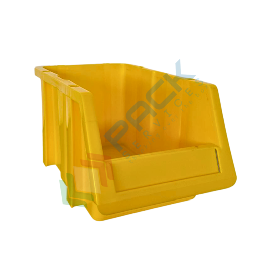 Cassa bocca di lupo in plastica (PP), sovrapponibile e componibile, capacità 5,25 Lt, Mis. 173 L x 307 P x 150 H mm, colore giallo