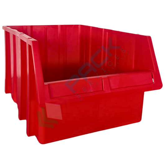 Cassa bocca di lupo in plastica (PP), sovrapponibile e componibile, capacità 33 Lt, Mis. 340 L x 503 P x 250 H mm, colore rosso