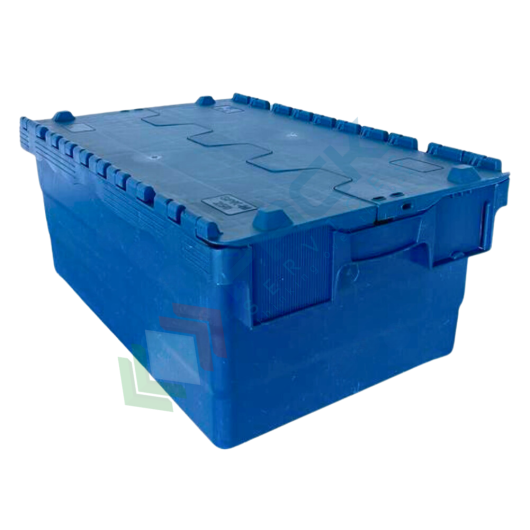 Cassetta in plastica (PP) sovrapponibile ed inseribile, capacità 45 Lt, Mis. 600 L x 400 P x 250 H mm, con coperchio integrato