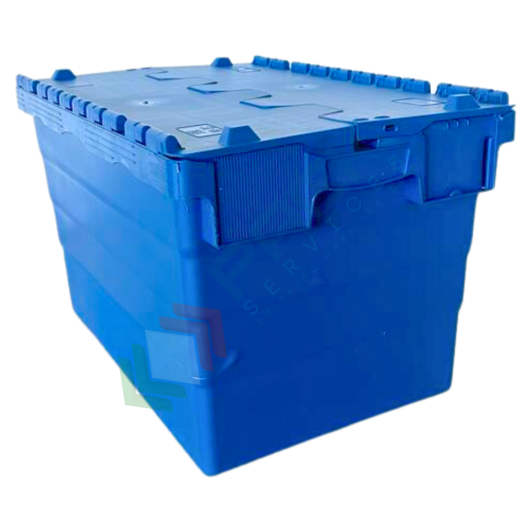 Cassetta in plastica (PP) sovrapponibile ed inseribile, capacità 68 Lt, Mis. 600 L x 400 P x 365 H mm, con coperchio integrato