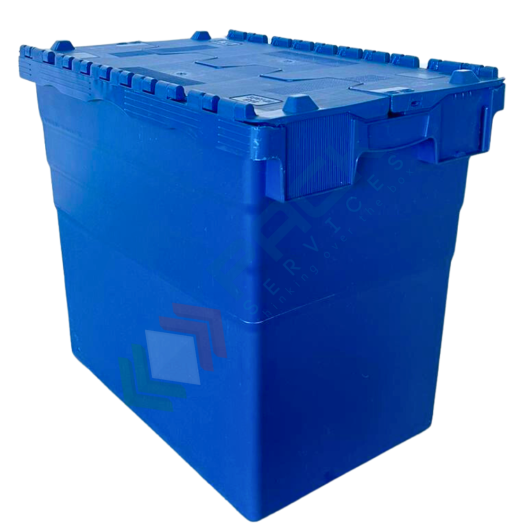 Cassetta in plastica (PP) sovrapponibile ed inseribile, capacità 95 Lt, Mis. 600 L x 400 P x 516 H mm, con coperchio integrato