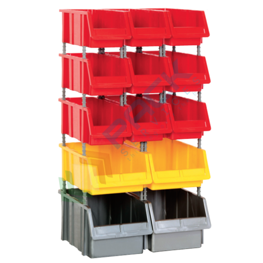 [PSSBL-PLA001] Composizione di 13 contenitori bocca di lupo, Mis. 510 L x 400 P x 1000 H mm, con appoggio a terra