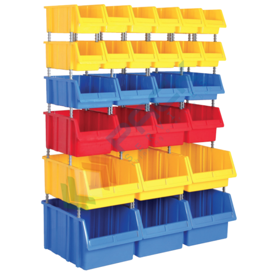 [PSSBL-PLA005] Composizione di 26 contenitori bocca di lupo, Mis. 1050 L x 510 P x 1350 H mm, con appoggio a terra